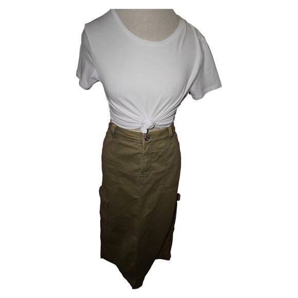 Y2K Carpenter Utility Cargo Midi Skirt Khaki Women’s Size 12 Workwear Streetwear - Picture 3 of 6